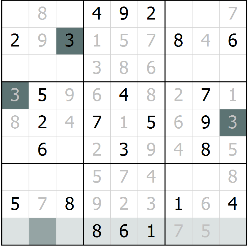 Position des candidats pour la solution de la Gr 70 page 72 du magazine de sudoku Success n° 020
