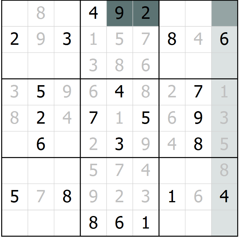 Position des candidats pour la solution de la Gr 70 page 72 du magazine de sudoku Success n° 020