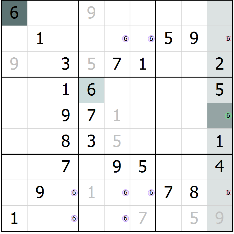Position des candidats pour la solution de la Gr 71 page 73 du magazine de sudoku Success n° 020
