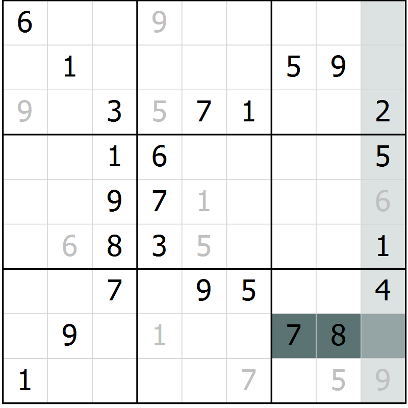Position des candidats pour la solution de la Gr 71 page 73 du magazine de sudoku Success n° 020