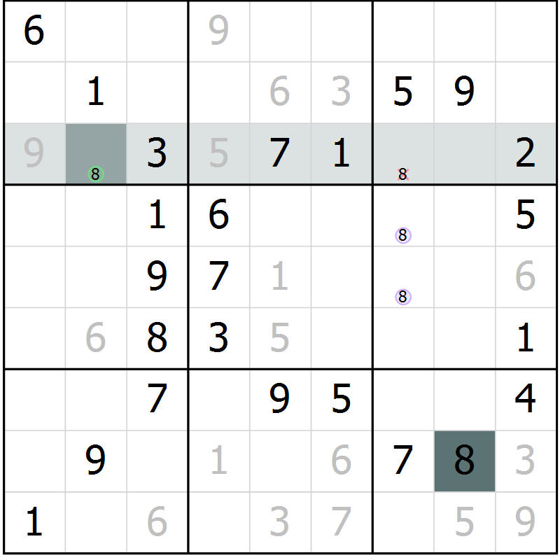 Position des candidats pour la solution de la Gr 71 page 73 du magazine de sudoku Success n° 020