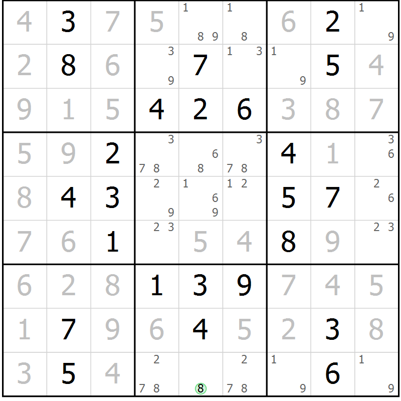 Position des candidats pour la solution de la Gr 72 page 74 du magazine de sudoku Success n° 020