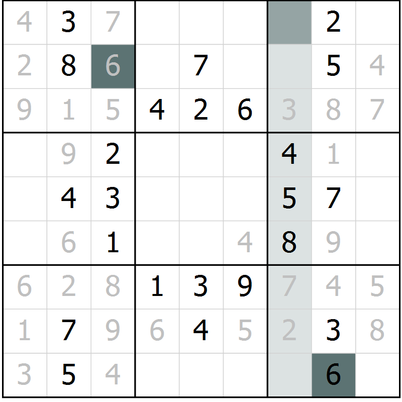 Position des candidats pour la solution de la Gr 72 page 74 du magazine de sudoku Success n° 020
