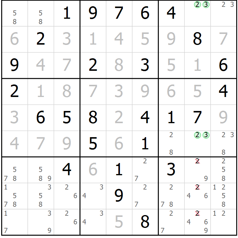 Position des candidats pour la solution de la Gr 73 page 75 du magazine de sudoku Success n° 020