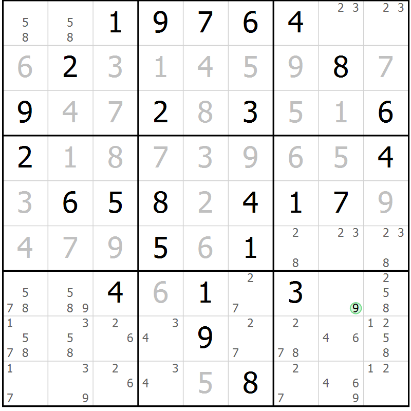 Position des candidats pour la solution de la Gr 73 page 75 du magazine de sudoku Success n° 020
