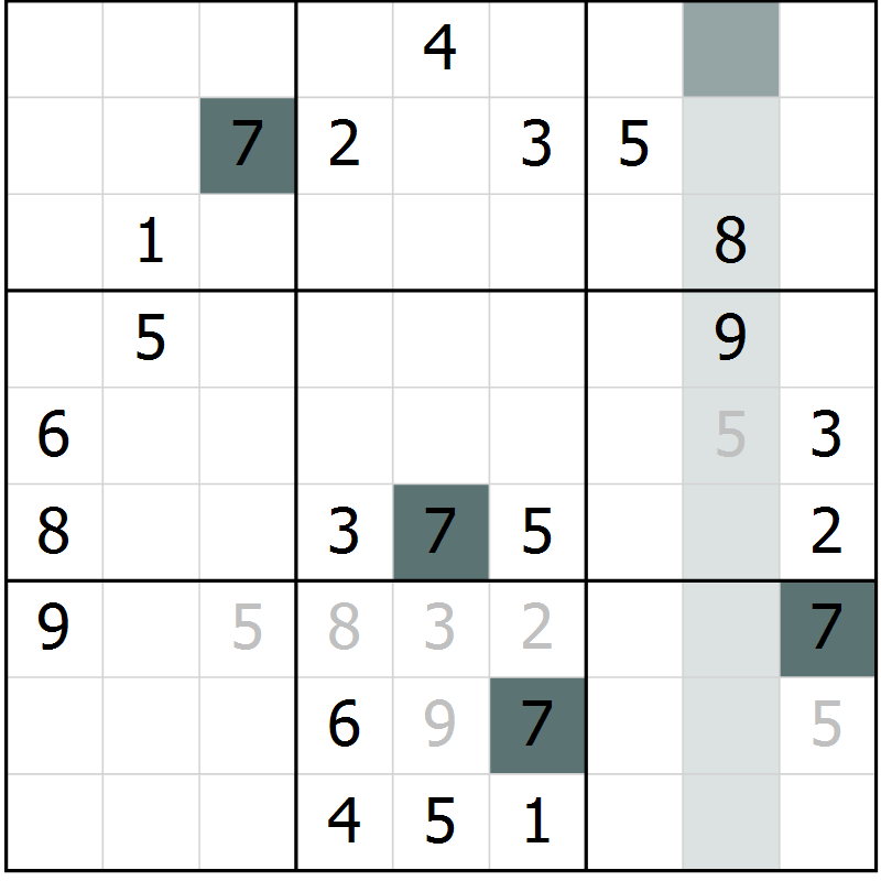 Position des candidats pour la solution de la Gr 8 page 10 du magazine de sudoku Success n° 020