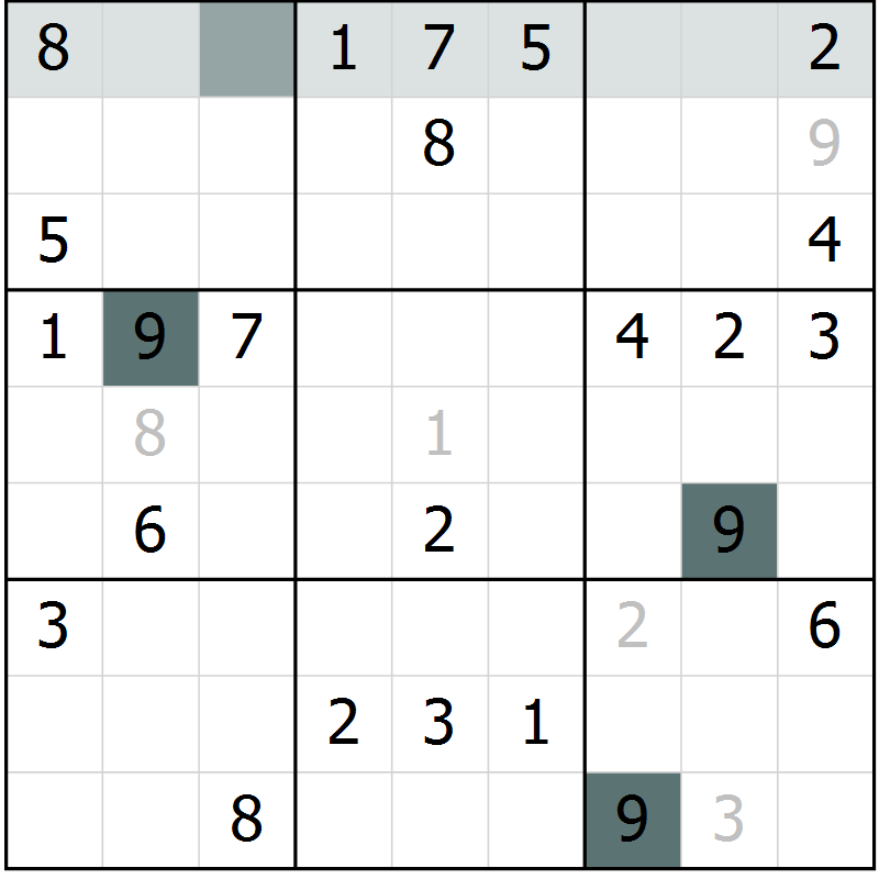 Position des candidats pour la solution de la Gr 9 page 11 du magazine de sudoku Success n° 020