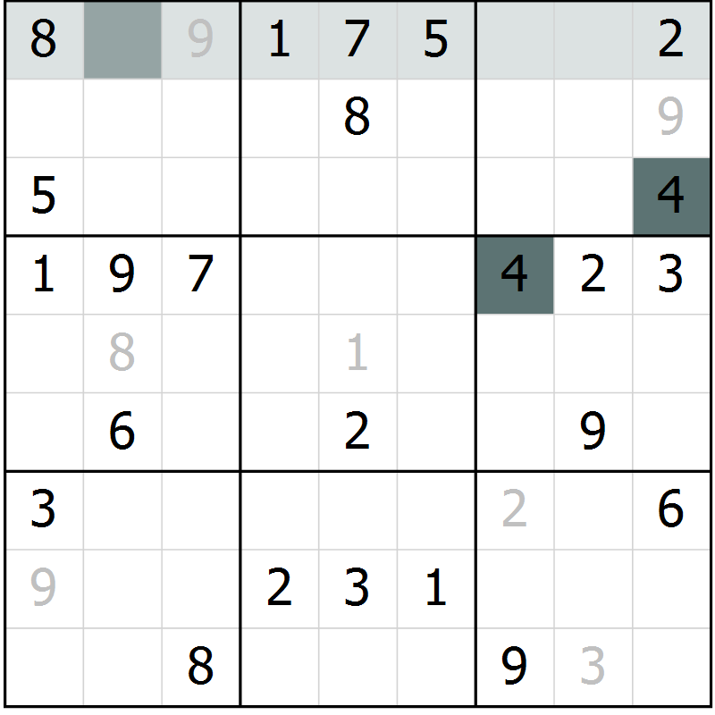 Position des candidats pour la solution de la Gr 9 page 11 du magazine de sudoku Success n° 020