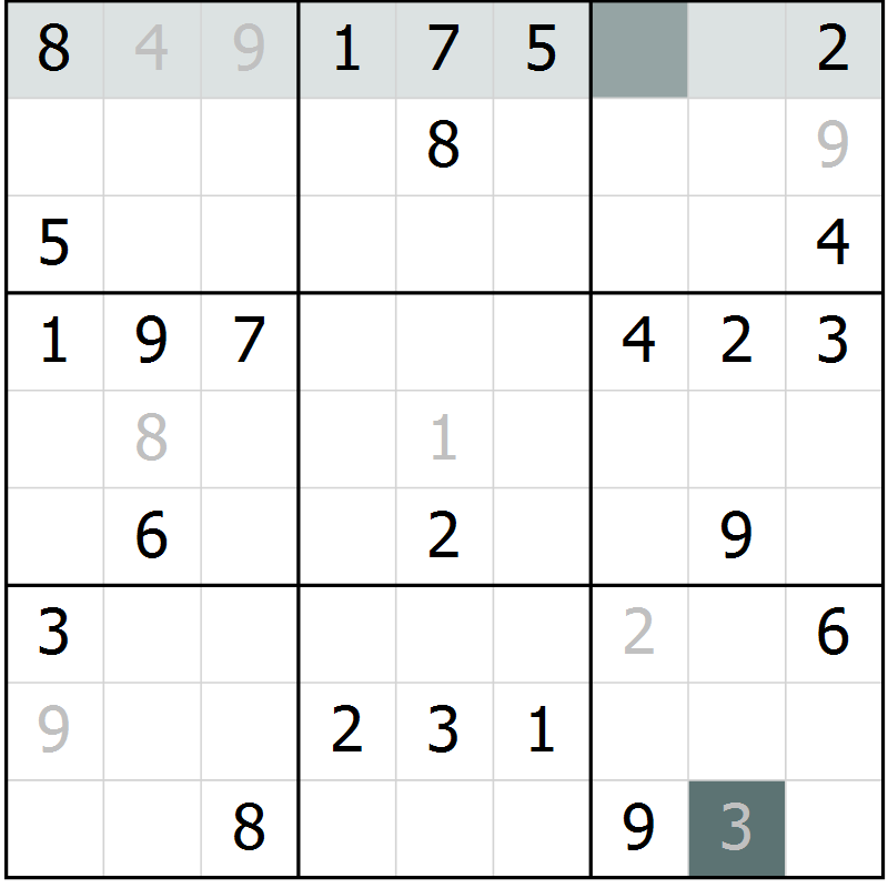 Position des candidats pour la solution de la Gr 9 page 11 du magazine de sudoku Success n° 020
