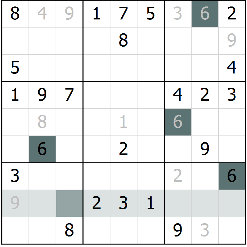 Position des candidats pour la solution de la Gr 9 page 11 du magazine de sudoku Success n° 020