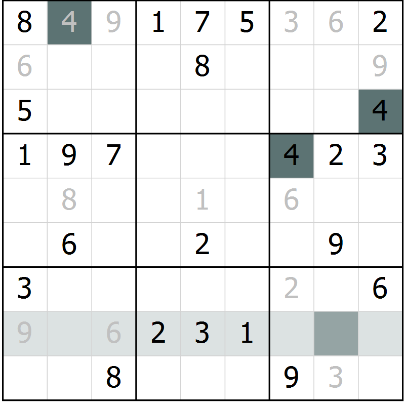 Position des candidats pour la solution de la Gr 9 page 11 du magazine de sudoku Success n° 020
