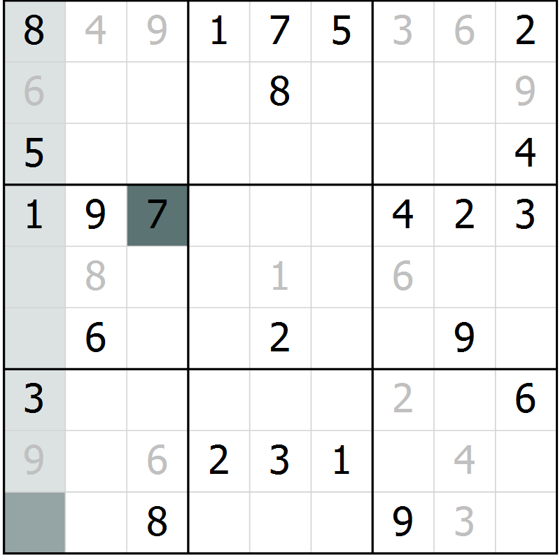 Position des candidats pour la solution de la Gr 9 page 11 du magazine de sudoku Success n° 020