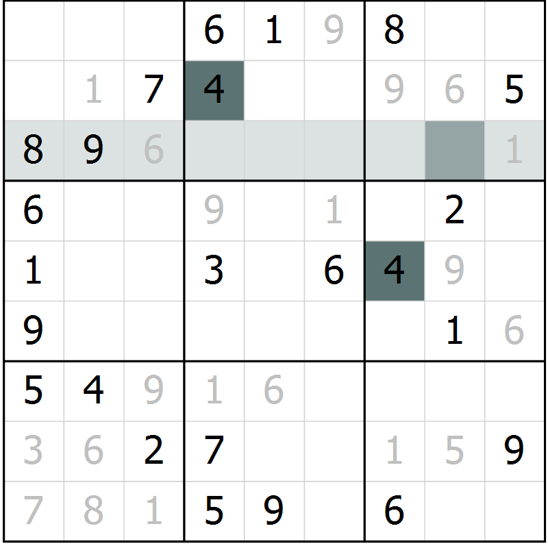Position des candidats pour la solution de la Gr 1 page 3 du magazine de sudoku SUDOKU SUCCESS n° 022