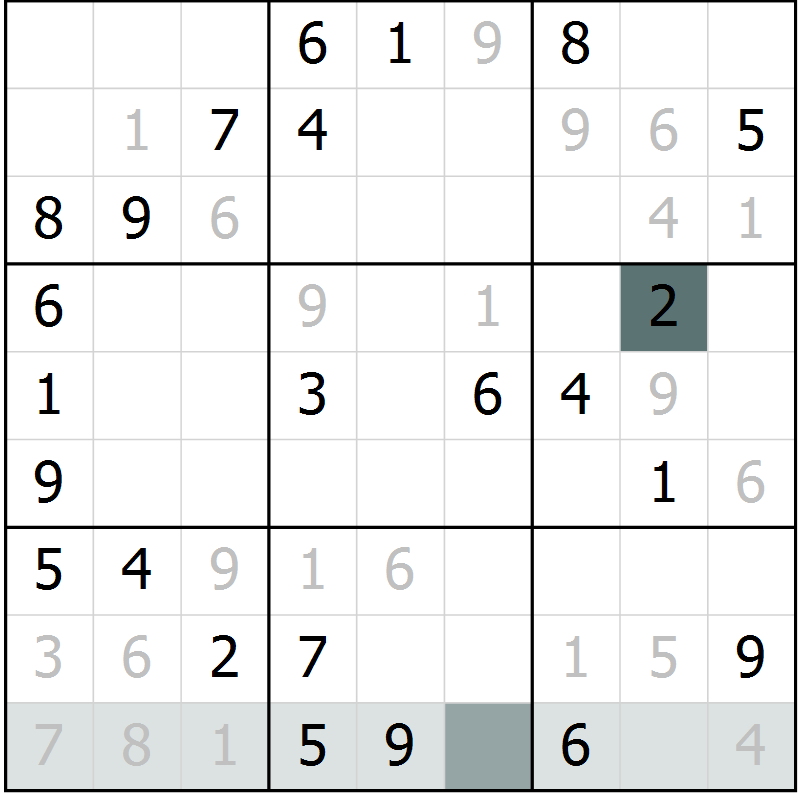 Position des candidats pour la solution de la Gr 1 page 3 du magazine de sudoku SUDOKU SUCCESS n° 022