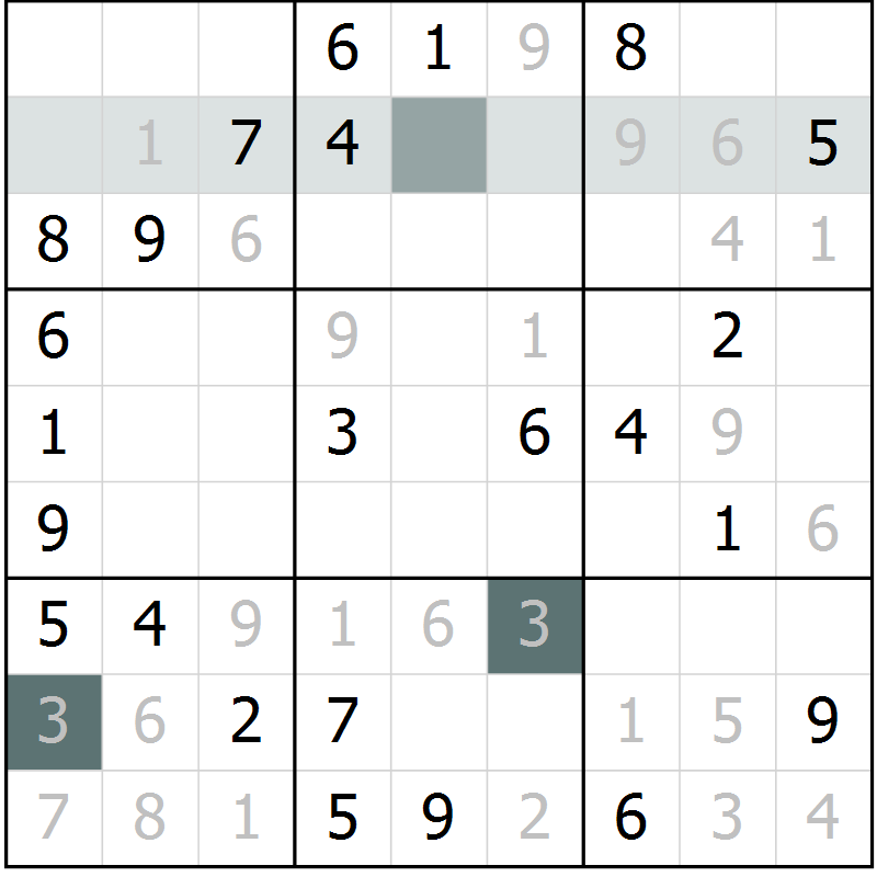 Position des candidats pour la solution de la Gr 1 page 3 du magazine de sudoku SUDOKU SUCCESS n° 022
