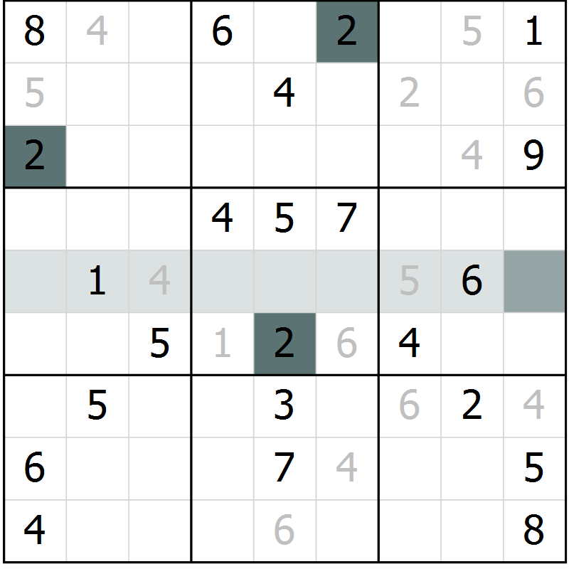 Position des candidats pour la solution de la Gr 10 page 12 du magazine de sudoku SUDOKU SUCCESS n° 022