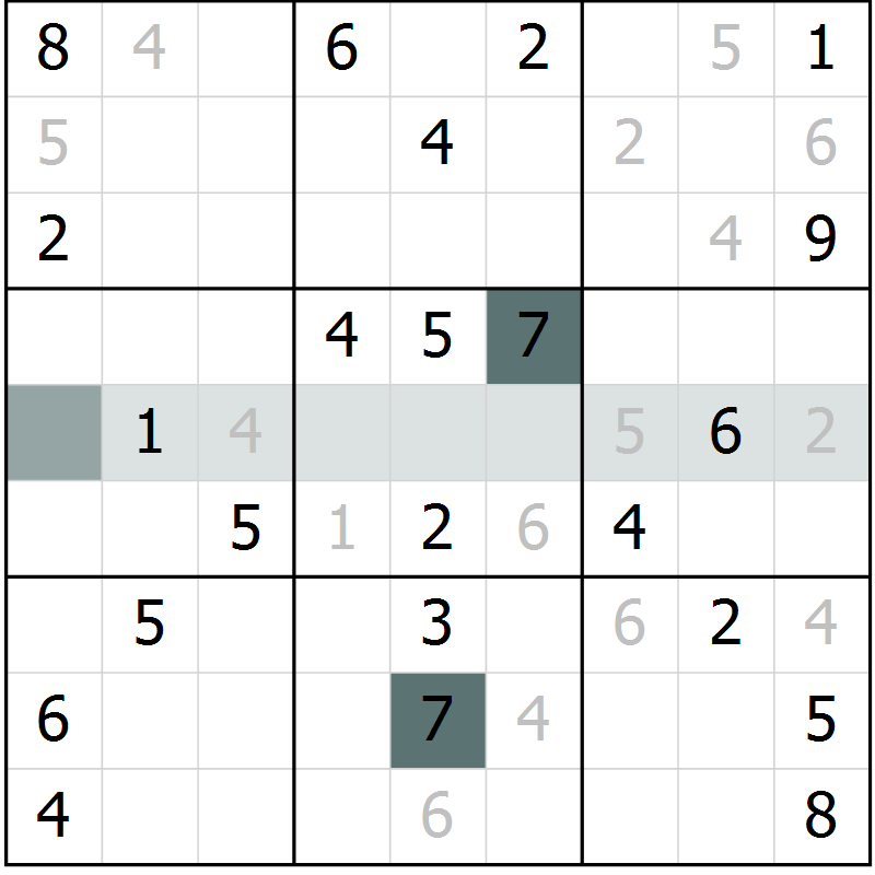 Position des candidats pour la solution de la Gr 10 page 12 du magazine de sudoku SUDOKU SUCCESS n° 022