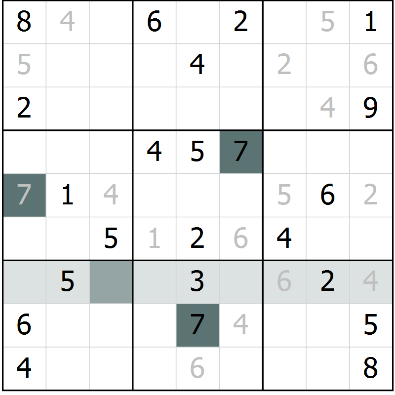 Position des candidats pour la solution de la Gr 10 page 12 du magazine de sudoku SUDOKU SUCCESS n° 022