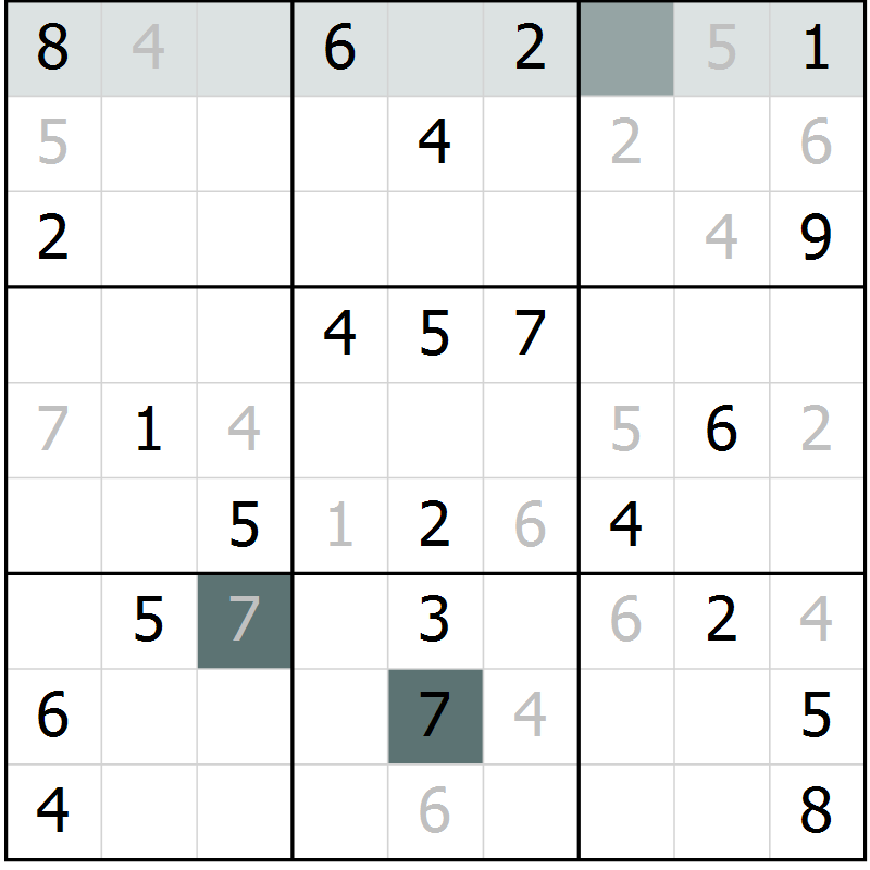 Position des candidats pour la solution de la Gr 10 page 12 du magazine de sudoku SUDOKU SUCCESS n° 022