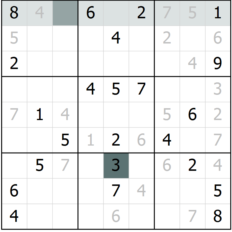 Position des candidats pour la solution de la Gr 10 page 12 du magazine de sudoku SUDOKU SUCCESS n° 022