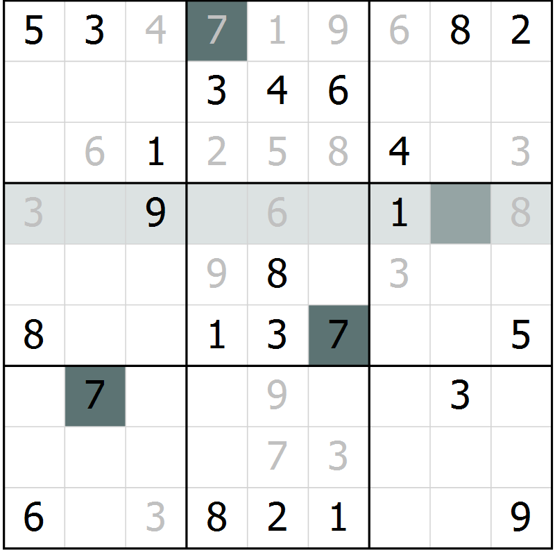 Position des candidats pour la solution de la Gr 11 page 13 du magazine de sudoku SUDOKU SUCCESS n° 022