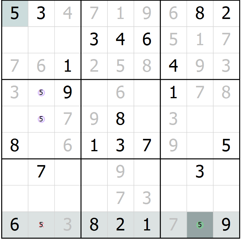 Position des candidats pour la solution de la Gr 11 page 13 du magazine de sudoku SUDOKU SUCCESS n° 022