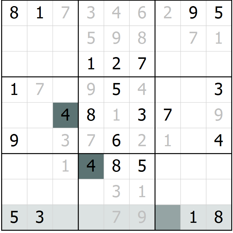 Position des candidats pour la solution de la Gr 12 page 14 du magazine de sudoku SUDOKU SUCCESS n° 022