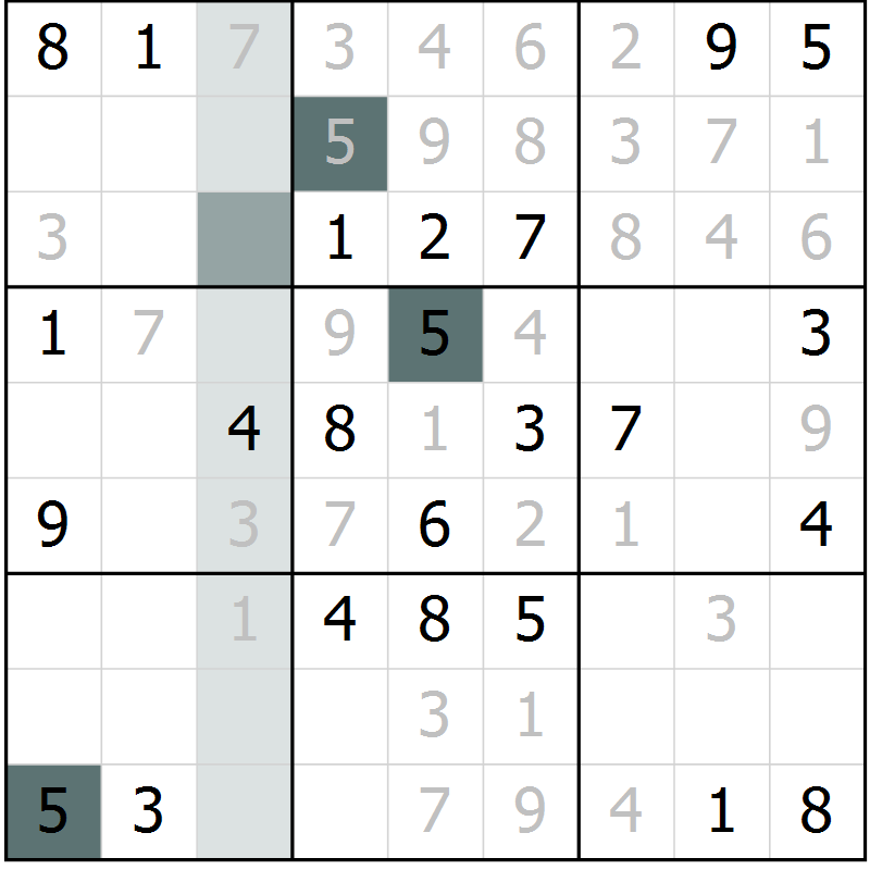 Position des candidats pour la solution de la Gr 12 page 14 du magazine de sudoku SUDOKU SUCCESS n° 022