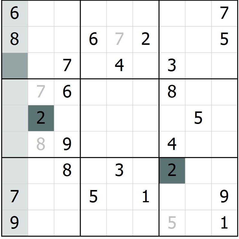 Position des candidats pour la solution de la Gr 14 page 16 du magazine de sudoku SUDOKU SUCCESS n° 022