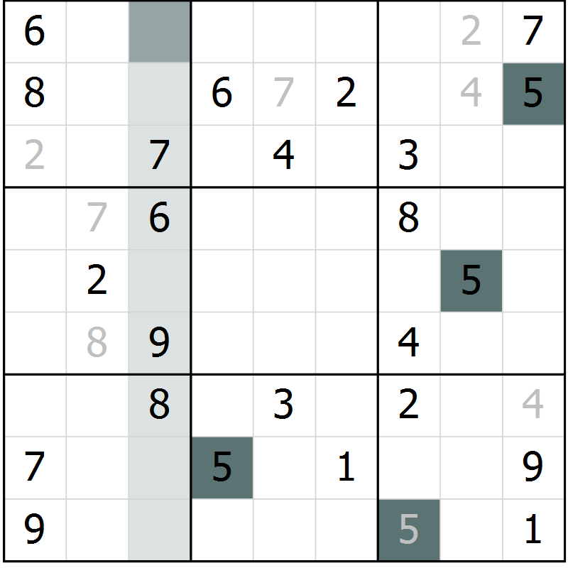 Position des candidats pour la solution de la Gr 14 page 16 du magazine de sudoku SUDOKU SUCCESS n° 022