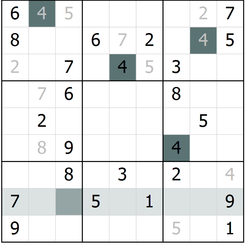 Position des candidats pour la solution de la Gr 14 page 16 du magazine de sudoku SUDOKU SUCCESS n° 022