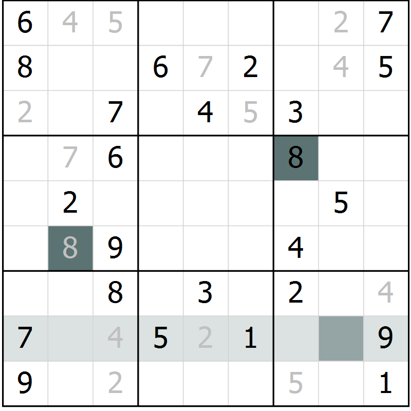 Position des candidats pour la solution de la Gr 14 page 16 du magazine de sudoku SUDOKU SUCCESS n° 022