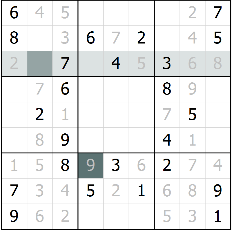 Position des candidats pour la solution de la Gr 14 page 16 du magazine de sudoku SUDOKU SUCCESS n° 022