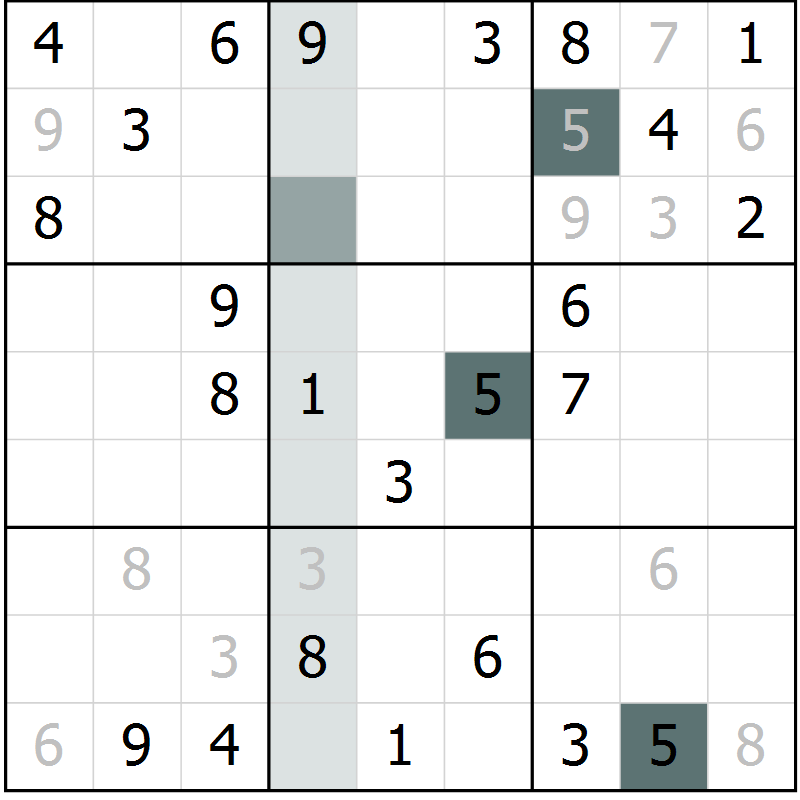 Position des candidats pour la solution de la Gr 15 page 17 du magazine de sudoku SUDOKU SUCCESS n° 022