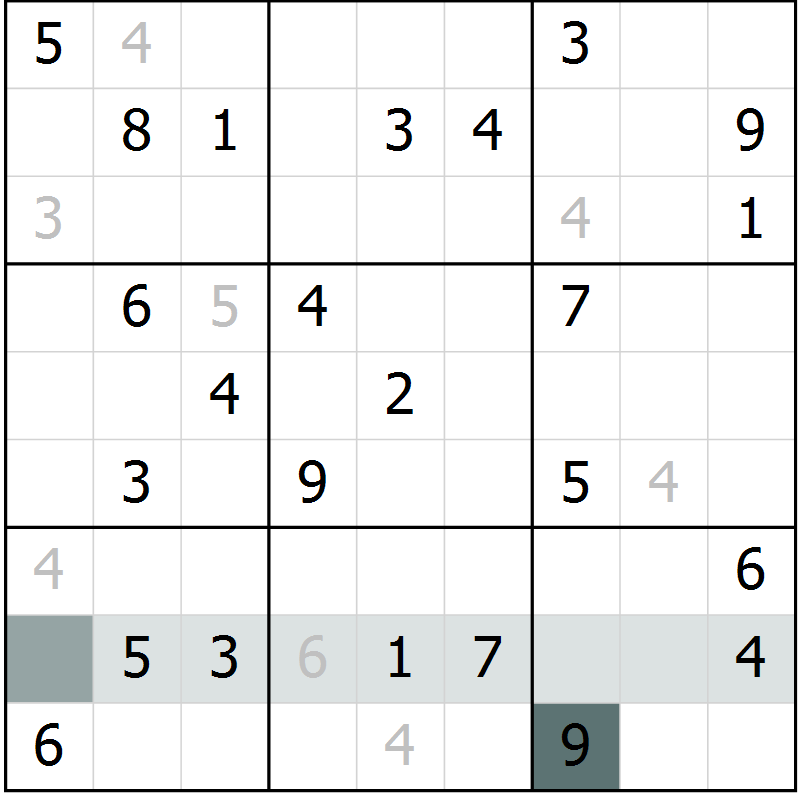 Position des candidats pour la solution de la Gr 16 page 18 du magazine de sudoku SUDOKU SUCCESS n° 022