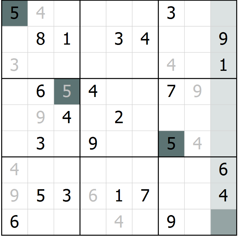 Position des candidats pour la solution de la Gr 16 page 18 du magazine de sudoku SUDOKU SUCCESS n° 022
