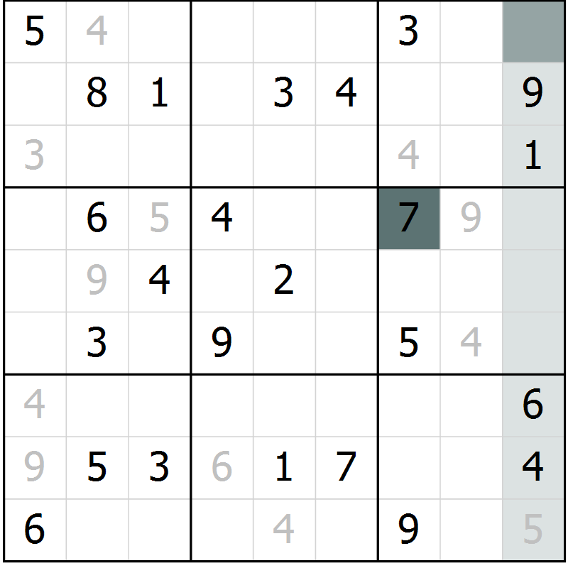 Position des candidats pour la solution de la Gr 16 page 18 du magazine de sudoku SUDOKU SUCCESS n° 022
