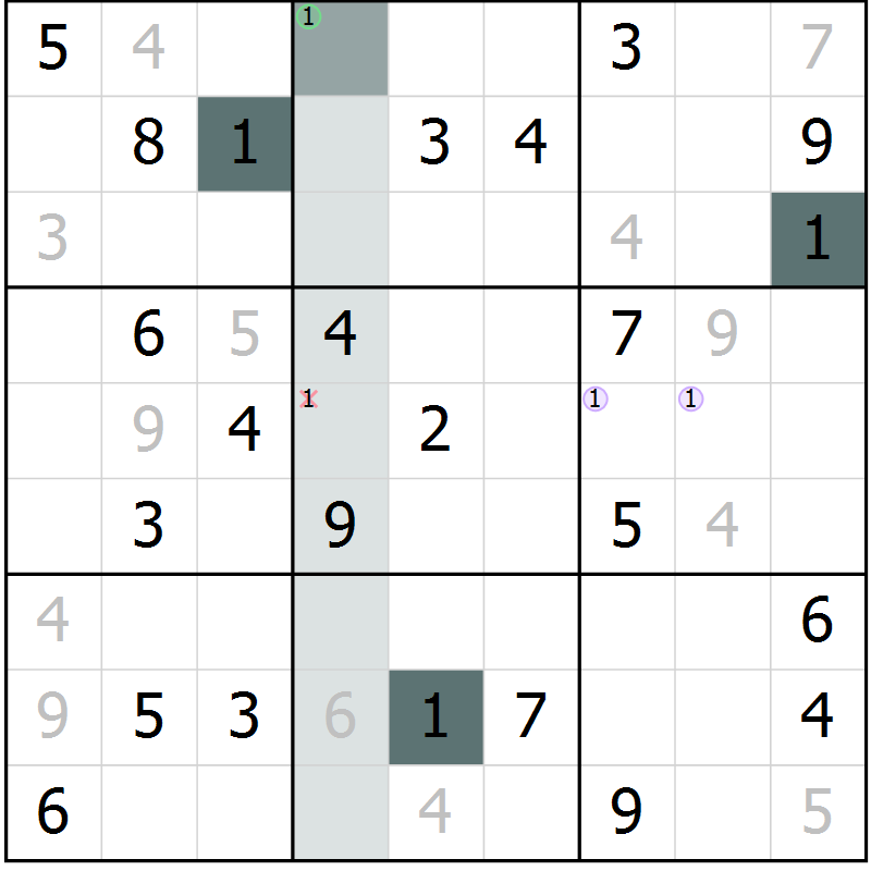 Position des candidats pour la solution de la Gr 16 page 18 du magazine de sudoku SUDOKU SUCCESS n° 022