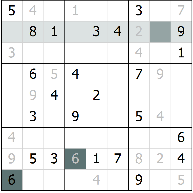 Position des candidats pour la solution de la Gr 16 page 18 du magazine de sudoku SUDOKU SUCCESS n° 022