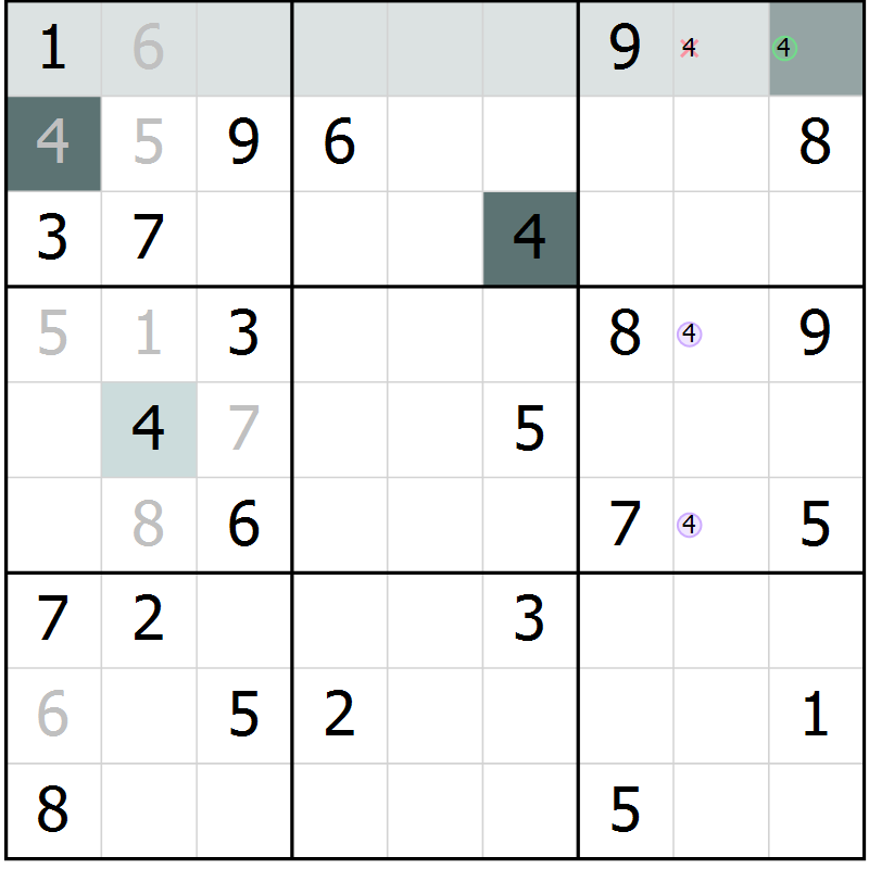 Position des candidats pour la solution de la Gr 17 page 19 du magazine de sudoku SUDOKU SUCCESS n° 022