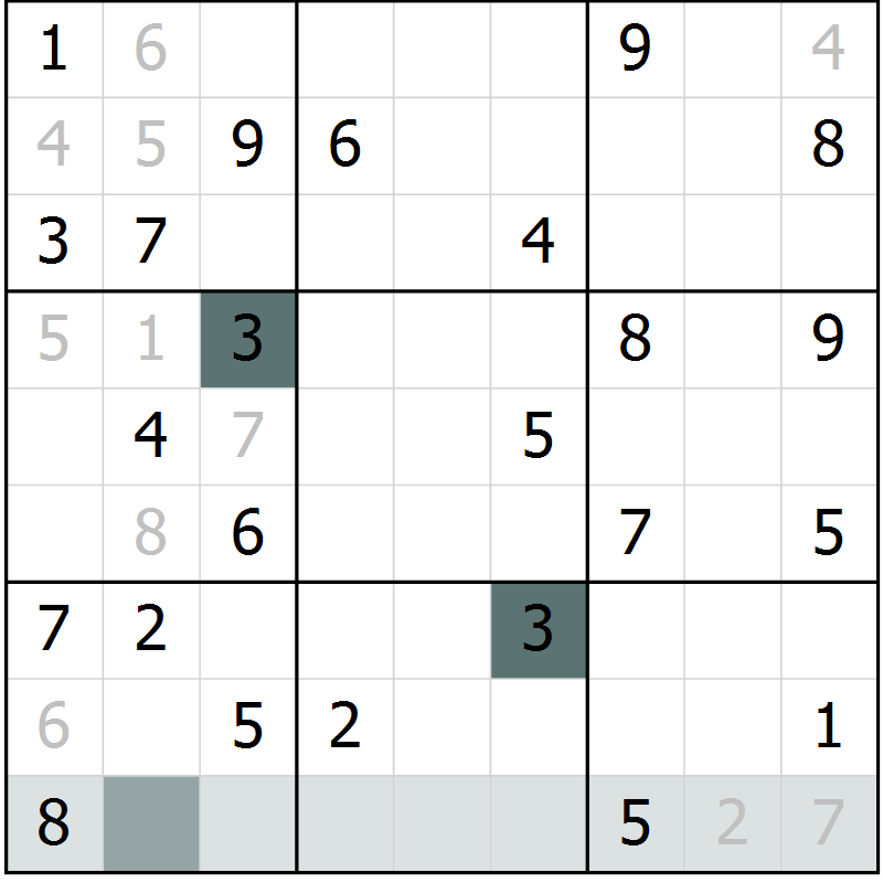 Position des candidats pour la solution de la Gr 17 page 19 du magazine de sudoku SUDOKU SUCCESS n° 022