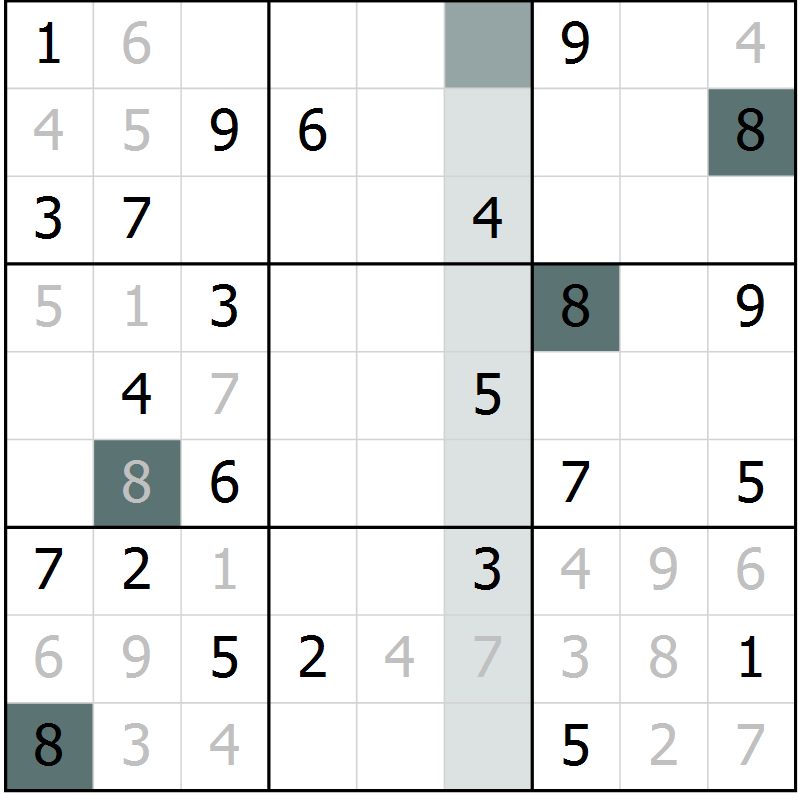 Position des candidats pour la solution de la Gr 17 page 19 du magazine de sudoku SUDOKU SUCCESS n° 022