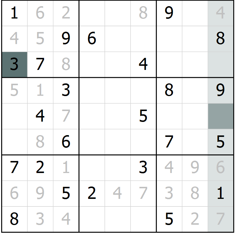 Position des candidats pour la solution de la Gr 17 page 19 du magazine de sudoku SUDOKU SUCCESS n° 022