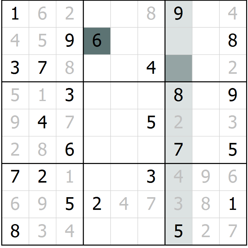 Position des candidats pour la solution de la Gr 17 page 19 du magazine de sudoku SUDOKU SUCCESS n° 022