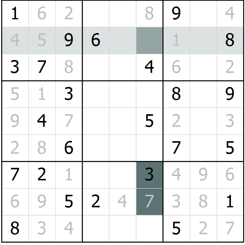 Position des candidats pour la solution de la Gr 17 page 19 du magazine de sudoku SUDOKU SUCCESS n° 022