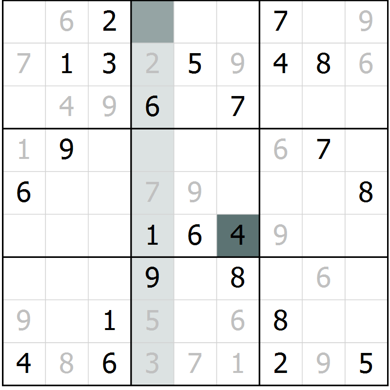 Position des candidats pour la solution de la Gr 18 page 20 du magazine de sudoku SUDOKU SUCCESS n° 022