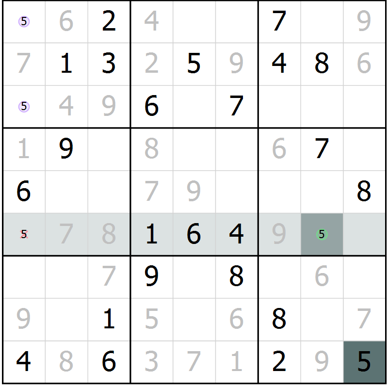 Position des candidats pour la solution de la Gr 18 page 20 du magazine de sudoku SUDOKU SUCCESS n° 022