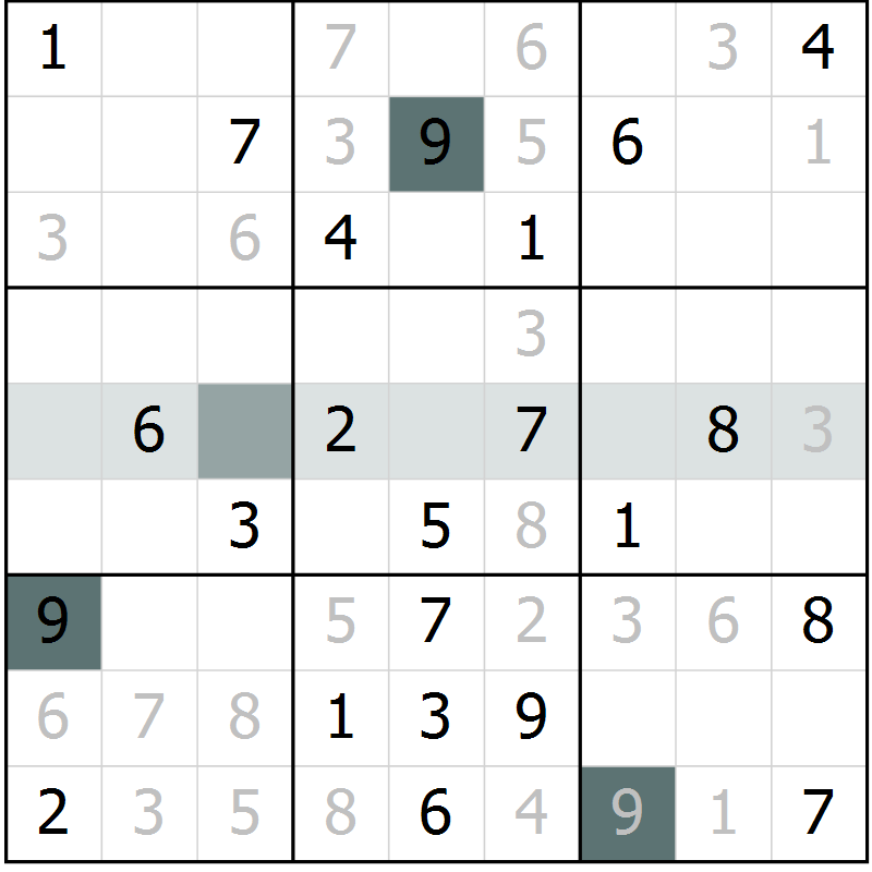 Position des candidats pour la solution de la Gr 19 page 21 du magazine de sudoku SUDOKU SUCCESS n° 022