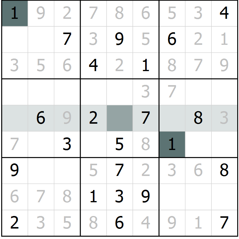 Position des candidats pour la solution de la Gr 19 page 21 du magazine de sudoku SUDOKU SUCCESS n° 022