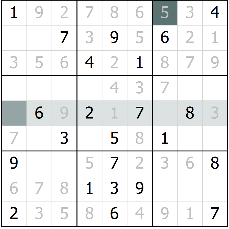 Position des candidats pour la solution de la Gr 19 page 21 du magazine de sudoku SUDOKU SUCCESS n° 022